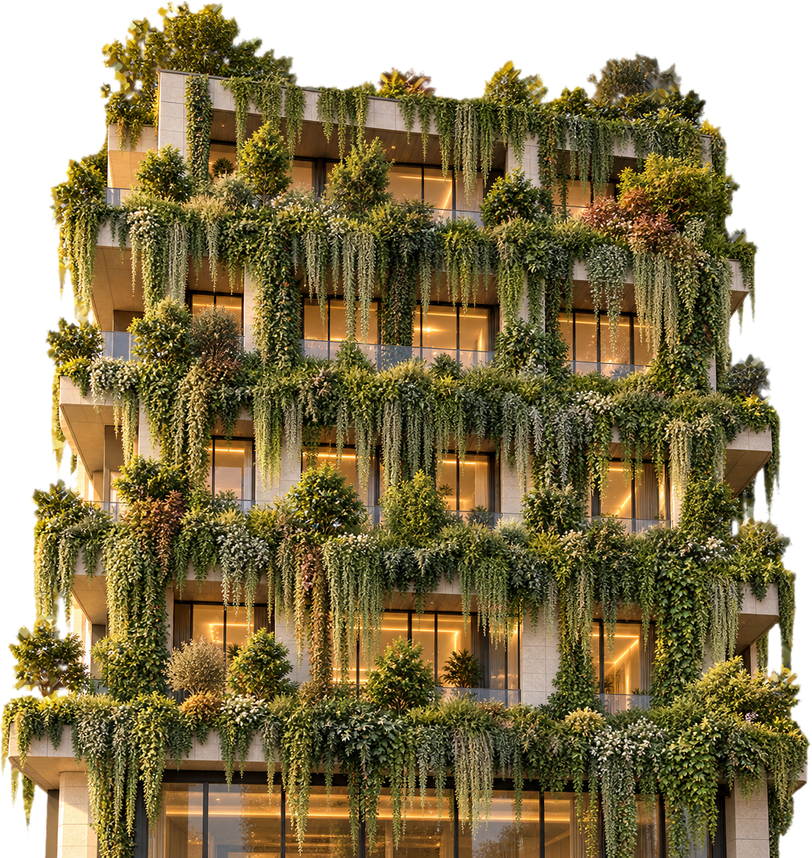 Modernes, begrüntes Wohnhaus mit Terrassen