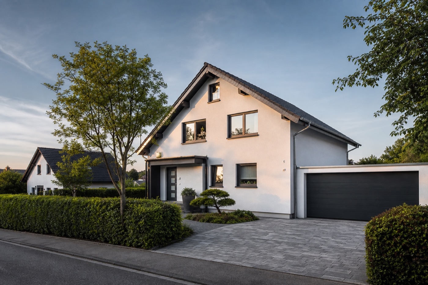 Einfamilienhaus mit Garage in einem Wohngebiet