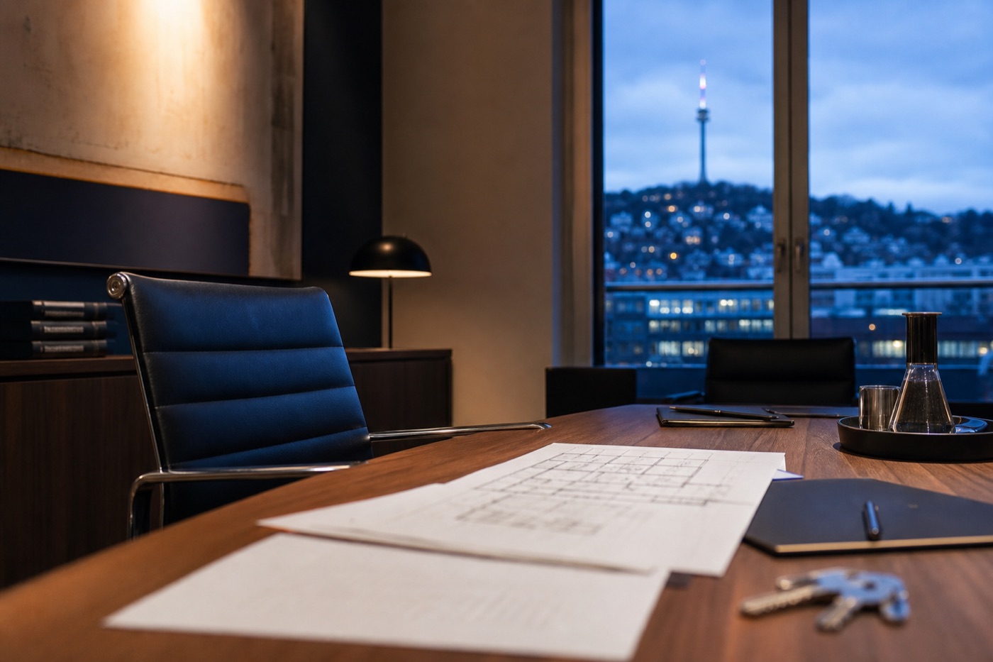 Büro mit Blick auf den Stuttgarter Fernsehturm